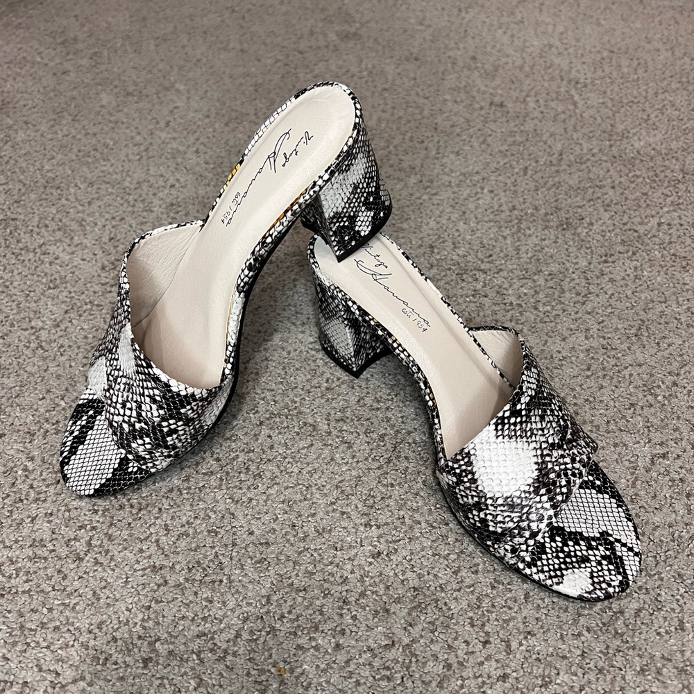 Black & White snakeskin heeled sandals